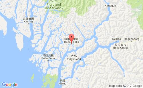加拿大海运港口福尔斯海ocean falls港口地图
