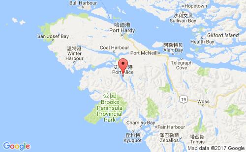 加拿大海运港口艾利斯港port alice港口地图