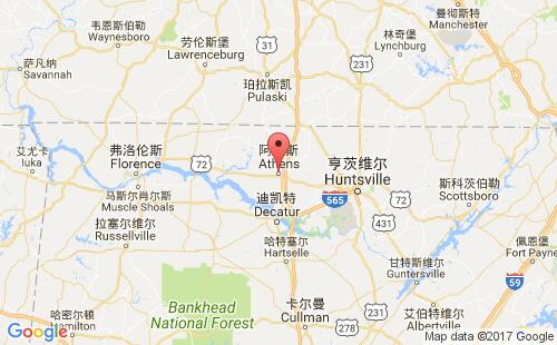 美国海运港口阿森斯athens,al港口地图