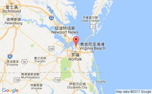 美国海运港口汉普顿港群hampton roads港口地图