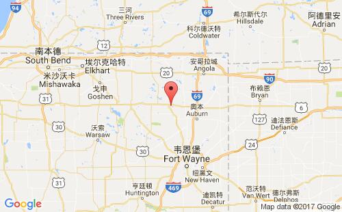 美国海运港口肯德尔维kendallville,in港口地图