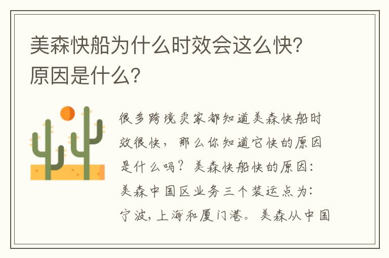  美森快船为什么时效会这么快？原因是什么？