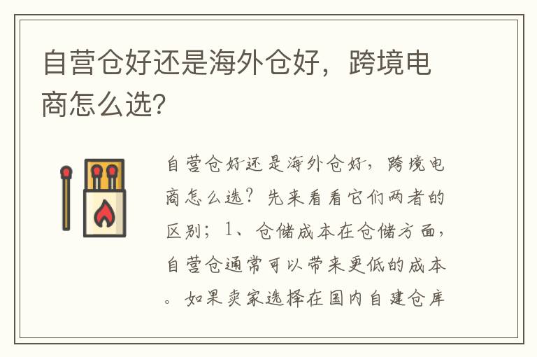 自营仓好还是海外仓好，跨境电商怎么选？
