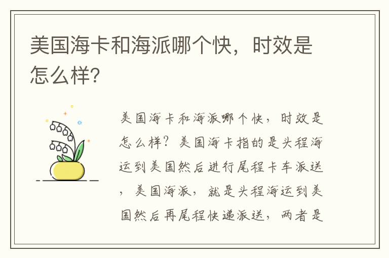 美国海卡和海派哪个快，时效是怎么样？