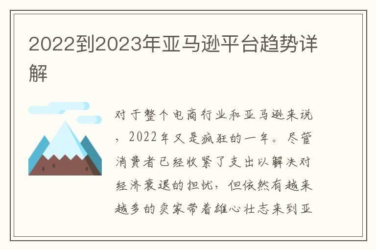  2022到2023年亚马逊平台趋势详解