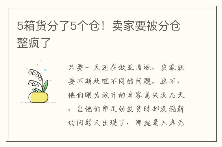  5箱货分了5个仓！卖家要被分仓整疯了