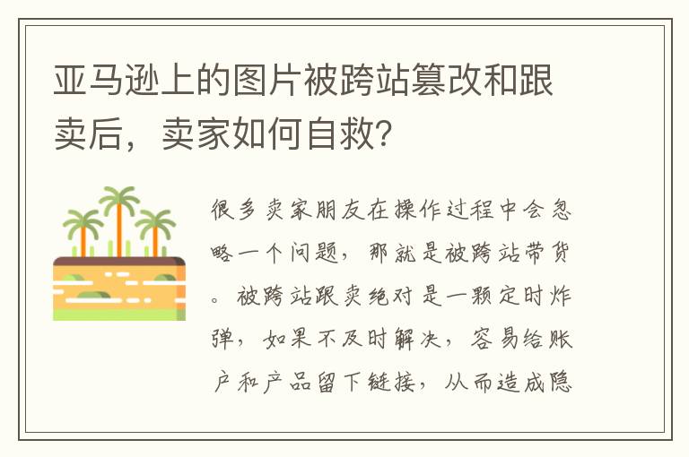  亚马逊上的图片被跨站篡改和跟卖后，卖家如何自救？