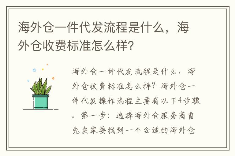 海外仓一件代发流程是什么，海外仓收费标准怎么样？