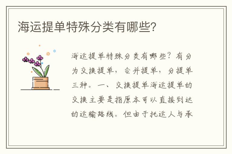  海运提单特殊分类有哪些？