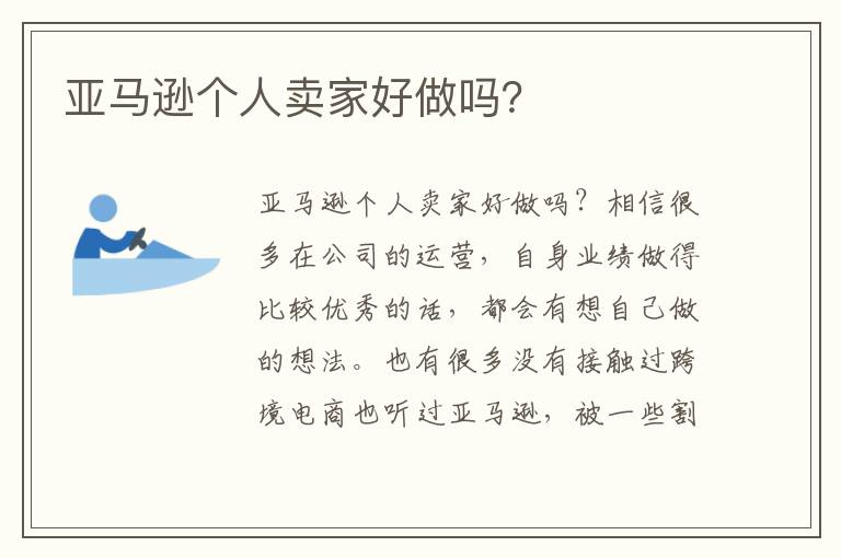  亚马逊个人卖家好做吗？